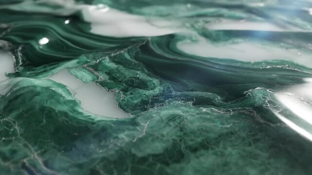 Luxurious abstract marble surface with flowing patterns and silver accents in macro close up