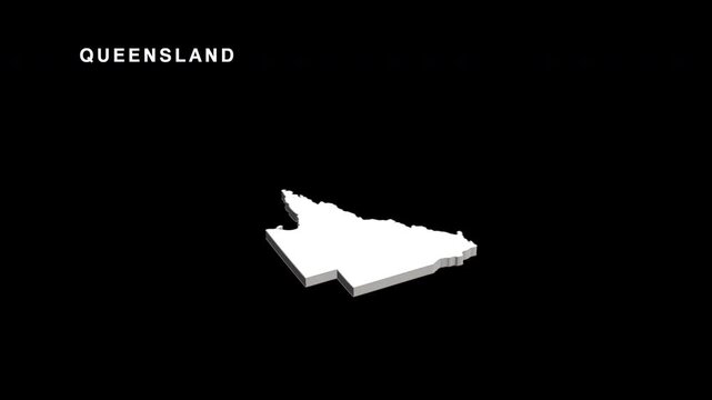 Queensland australia 3d map animation on a black background