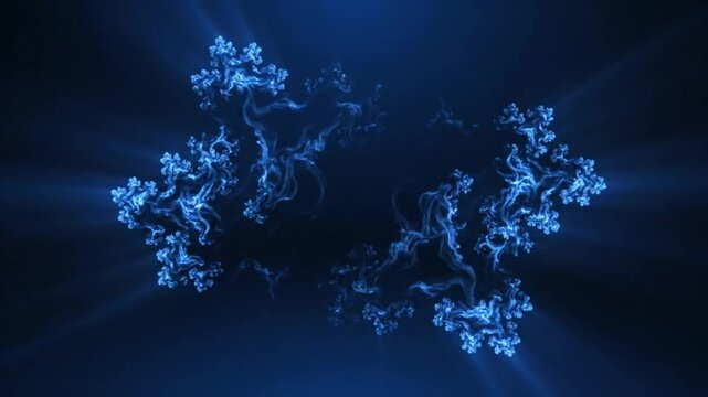 Abstract blue light fractal animation reveals shape-shifting energy effect on a dark background