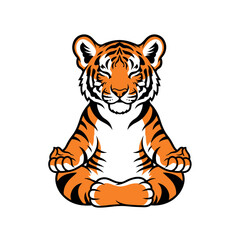 Fototapeta premium Zen Tiger Cub Cartoon: Meditation, Relaxation, Calm, Wildlife Illustration
