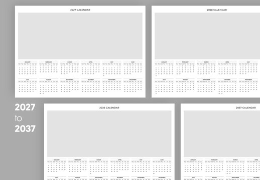 Wall Calendar 2027 to 2037