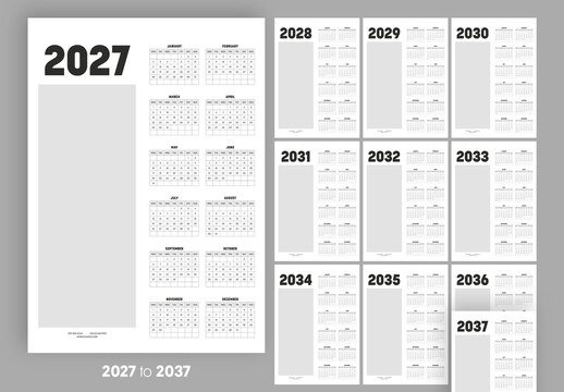 Wall Calendar 2027 to 2037