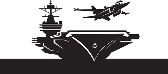 Aircraft Carrier Silhouette Vector with Fighter Jet, Military Navy  silhouette vector illustration © MstMoushumi