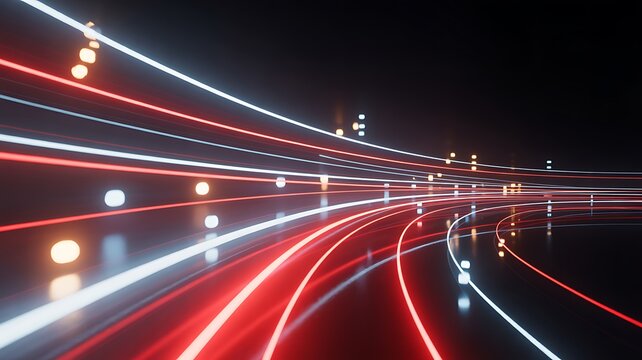 Abstract light trails on highway at night with futuristic speed concept
