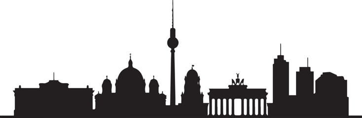 Fototapeta premium Iconic Berlin cityscape silhouette featuring famous landmarks and architecture of Germany's capital city. silhouette vector illustration