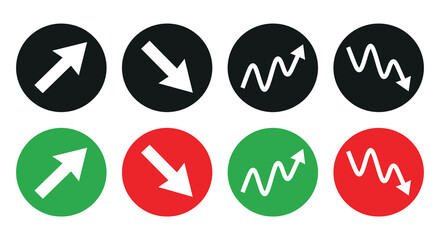 Fototapeta premium arrow and wave icons set black green and red