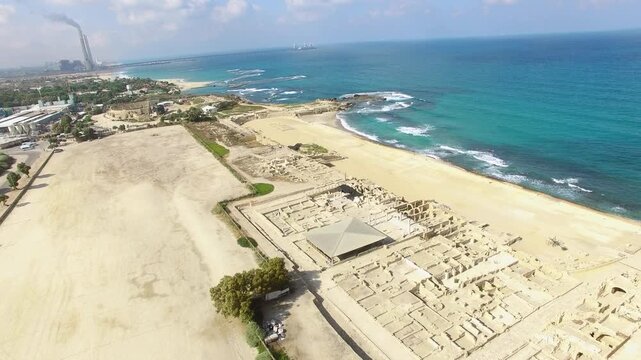 Caesarea Theater, archaeological site, national park, marina, drone photography, Caesarea Israel 2018
