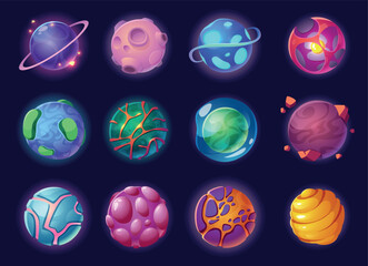 Planets. World universe exploration space planets set exact vector pictures in cartoon style © ONYXprj