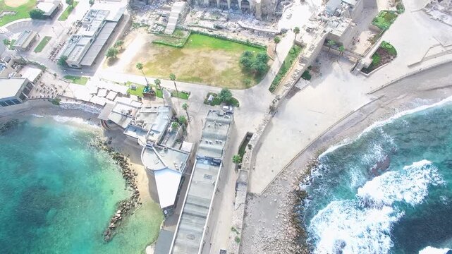 Caesarea Theater, archaeological site, national park, marina, drone photography, Caesarea Israel 2018