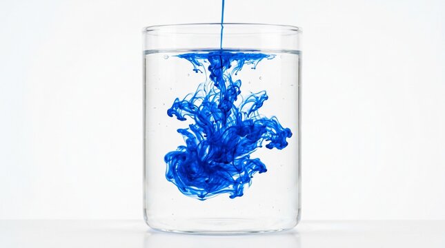 Blue ink dissolving in water, abstract art in a glass