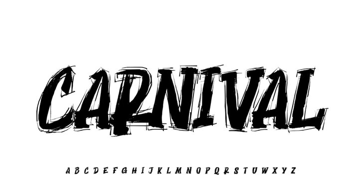 Y2k carnival Dark Lettering tattoo vector type font. Gothic Punk style type font with Rock and Dark Rock signs and symbols. Dark style font 00s concept. Rock n Roll style lettering