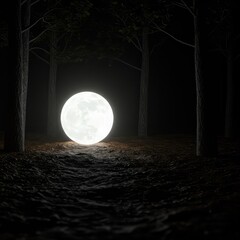 Fototapeta premium A luminous, ethereal orb illuminates a dark, textured natural landscape, suggesting profound mystery, curiosity, discovery, and silent awe ,dark ,mesmerizing ,sublime