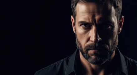 Fototapeta premium Intense Portrait of a Bearded Man with Dramatic Lighting.