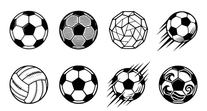 Creative Soccer Ball Vector Icon Set with 8 Football Symbols on White