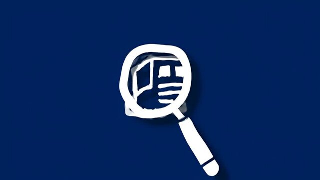 Sketch of a magnifying glass showing some text on deep blue