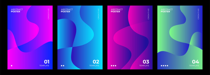 Fototapeta premium Abstract Posters Collection. Set vibrant gradient wavy shapes. Creative futuristic graphic designs. Vector illustration. 
