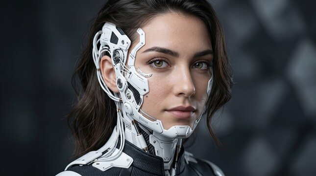 Realistic Female Cyborg Portrait With Advanced Futuristic Technology