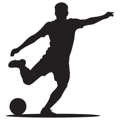 Obraz premium Soccer player silhouette vector illustration, football action poses, kicking ball stance, cad drawing flat vector illustration, sports icon design 