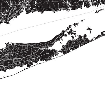 The Hamptons New York Vector Map, Detailed Regional Street Map Black and White Minimalist Line Art