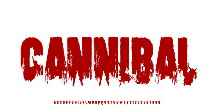 Cannibal font. Horror bloody, scary alphabet. Insane Fear brutal, scream font. Wicked night theme style design