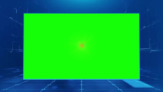 Futuristic green screen video with blue neon lights and grid background for motion graphics