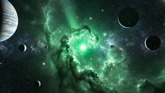 Cosmic Nebulae and Planetary System with Celestial Bodies in Deep Space
