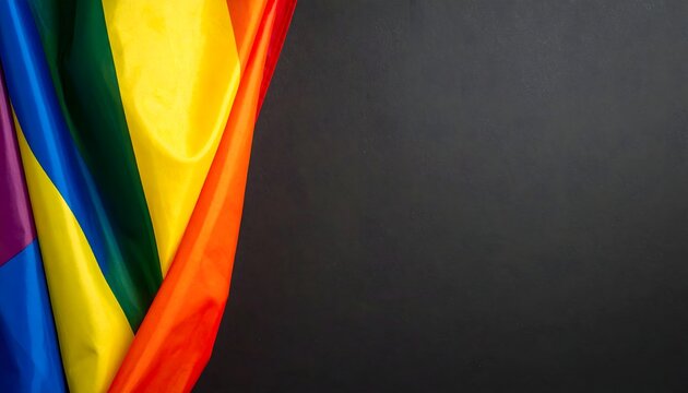 Bandera arco&iacute;ris parcialmente visible sobre fondo oscuro con espacio libre para texto