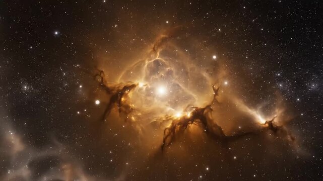 Vivid cosmic nebula formation with intricate gas and dust patterns illuminated by stellar light in deep space