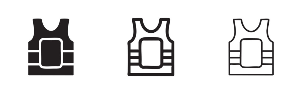 Bulletproof Vest Icon Set. Body Armor and Security Protection Symbols. Tactical Gear Vector.