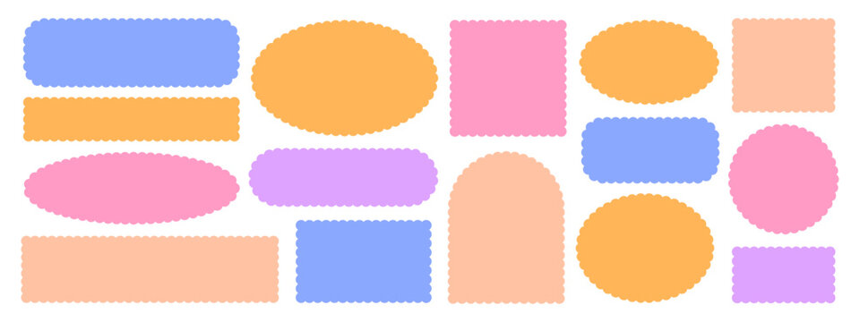 Pastel scalloped edge geometric shape and label flat design set