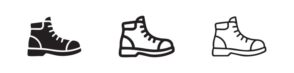 Hiking Work Boot Shoe Icon Set in Three Styles © liubomir118809