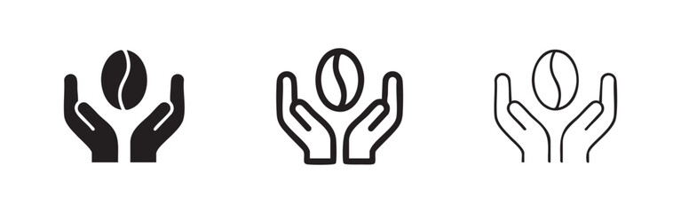 Fototapeta premium Hands Holding Coffee Bean Icon Set in Three Styles