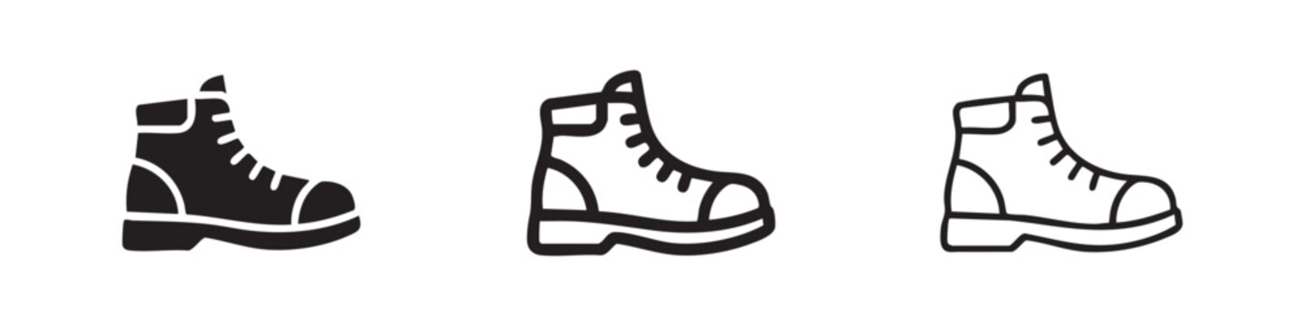 Hiking Work Boot Shoe Icon Set in Three Styles