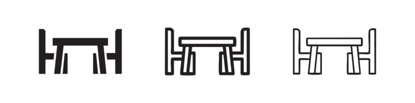 Dining Table and Chairs Furniture Icon Set in Three Styles