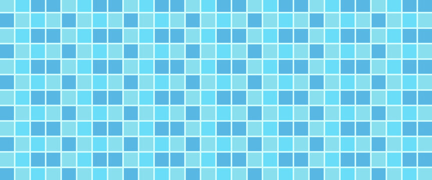 Tile background pattern with pool bathroom texture and wall blue kitchen. Square ceramic mosaic with white floor seamless and swimming 3d toilet. Grid interior tile with clean vector pool. eps 10