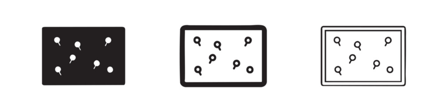 Pinboard Icon Set, Vector Illustration of Corkboard with Push Pins for Reminders and Notes