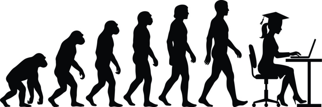 human evolution silhouette series depicting progress to modern office worker