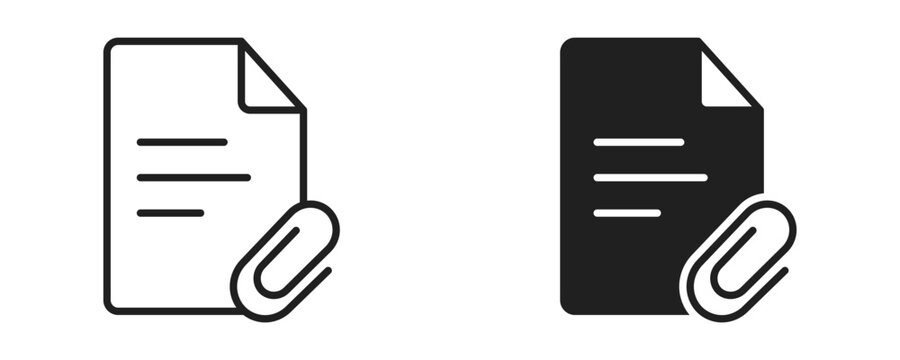 Document attachment file icon in outline and solid silhouette style. Vector illustration.
