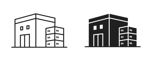 Data center server building icon in outline and solid silhouette style. Vector illustration. © Masuda Akthar