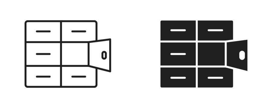 Storage locker cabinet icon in outline and solid silhouette style. Vector illustration.