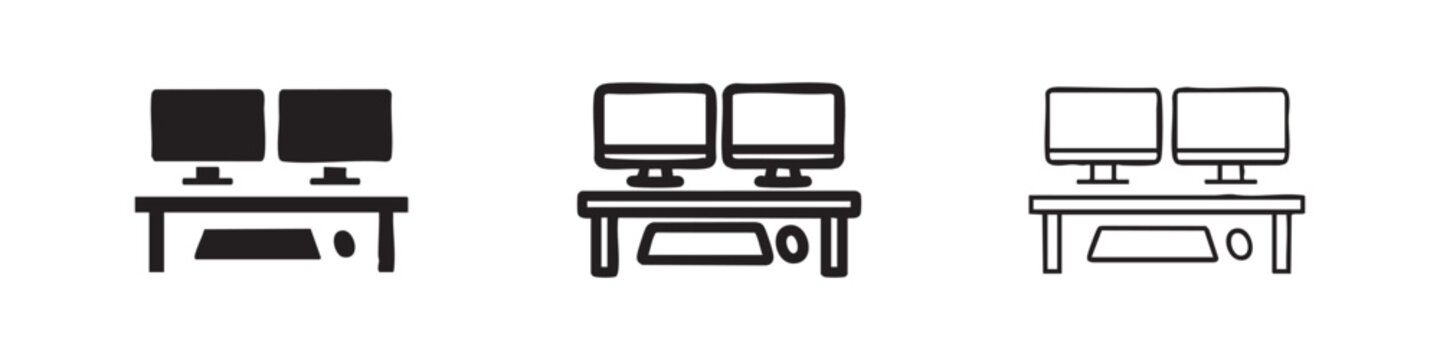 Office Workstation Computer Desk Setup Icon Set