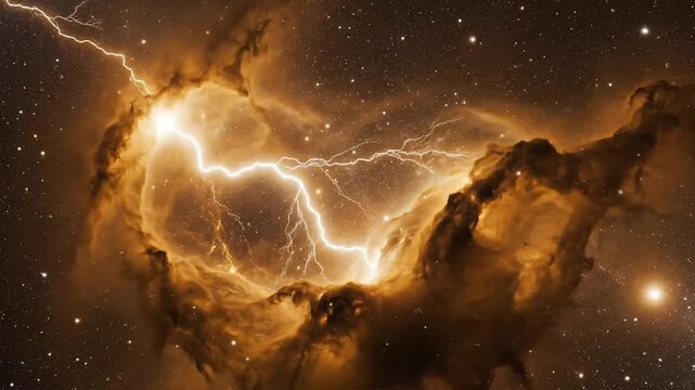 Dynamic sequence of cosmic lightning bolts illuminating swirling nebula clouds in deep space scenes captured in high resolution
