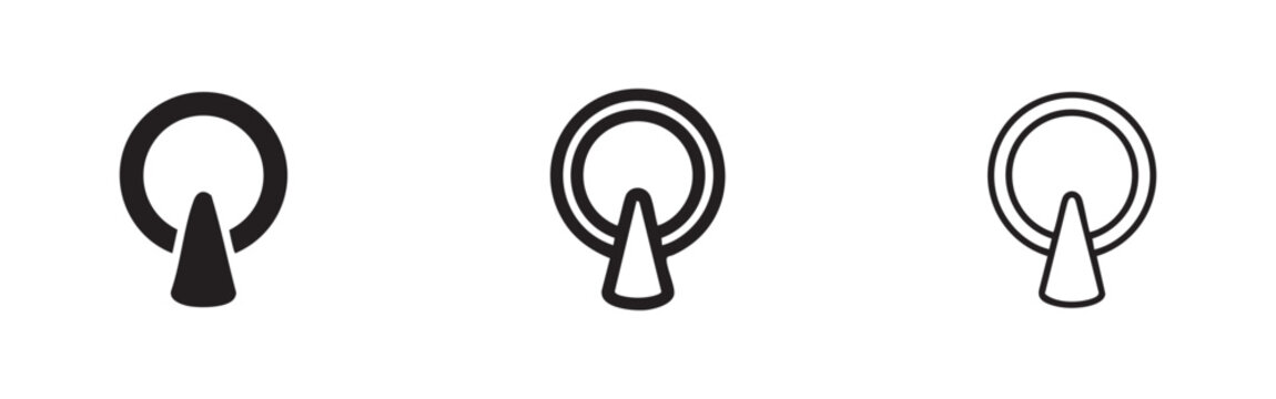 Power button icon: solid, outline with fill, and outline