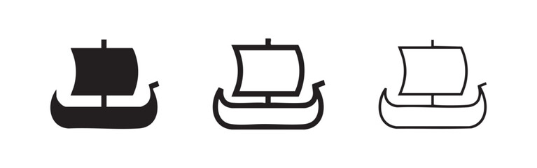 Ancient Sailing Ship Boat Icon Set with Solid Bold and Thin Outline Styles © liubomir118809