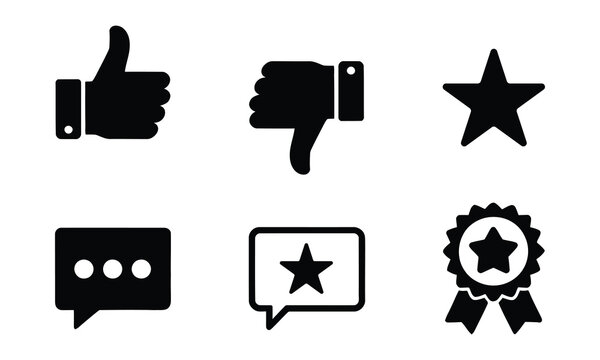 Six black social media and rating icons set
