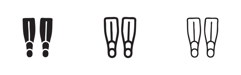 Swimming flippers fins icon set in solid, thick and thin line styles for scuba gear © liubomir118809