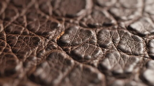 Detailed macro shot of brown crocodile leather texture featuring bumpy surface and fine, intricate wrinkles
