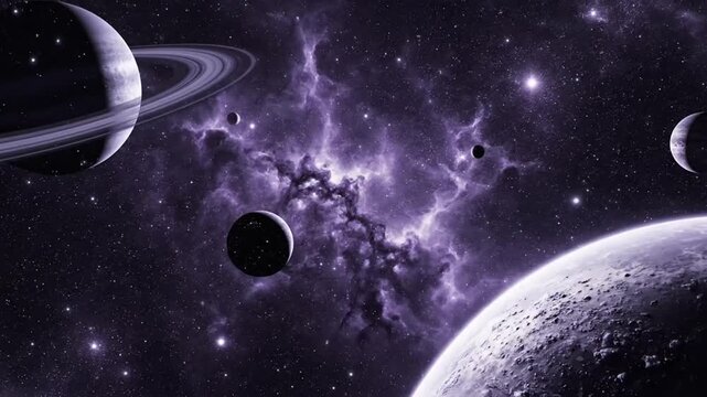 Cosmic Landscape of Distant Planets and Vibrant Nebulae in Space Exploration Visualization