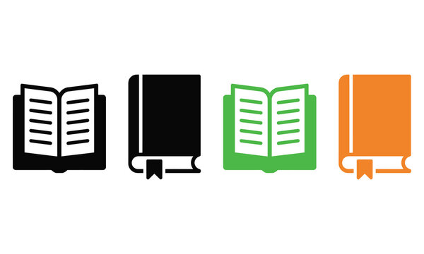 Four colorful book and notebook icons with different styles