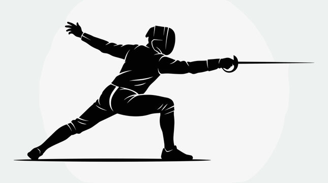 Fencing silhouette of a person in action with sword and protective gear